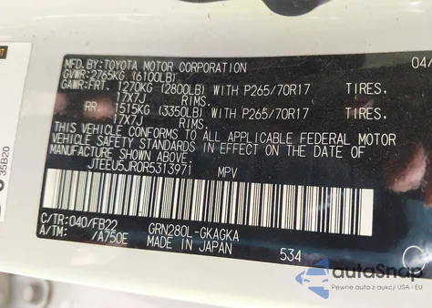 2024 Toyota 4Runner Sr5 из США, поврежденный, VIN JTEEU5JR0R5313971